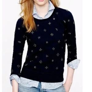 J. Crew Jeweled Embellished Navy Blue Pullover Sweatshirt Sweater Size Large